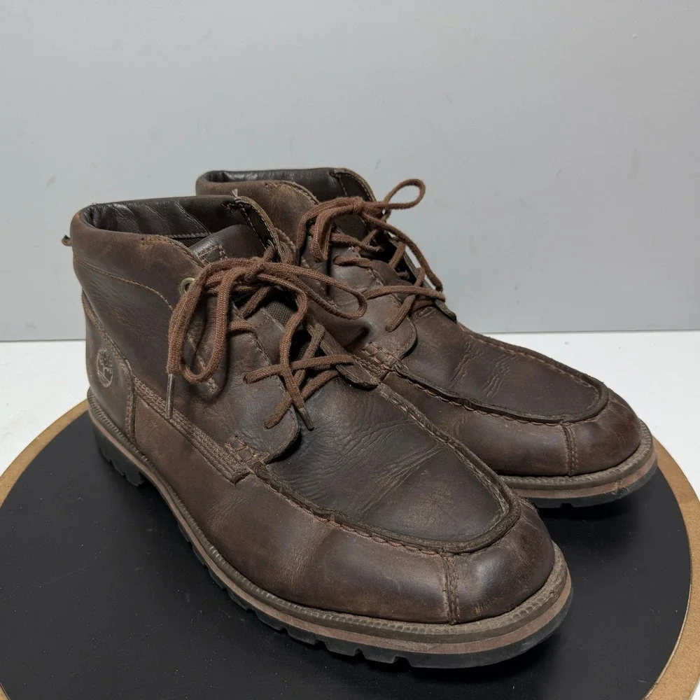 Timberland Moc Toe Chukka Boots Men 10 Dark Brown Leather Rugged Casual Workwear